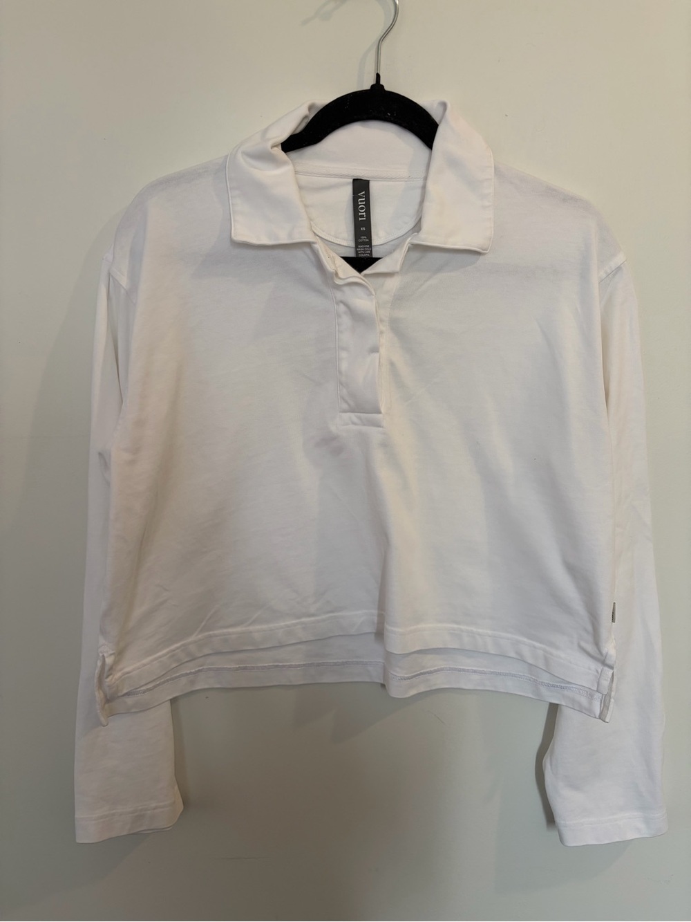 Vuori White Long-Sleeve Cropped Polo Top - XS